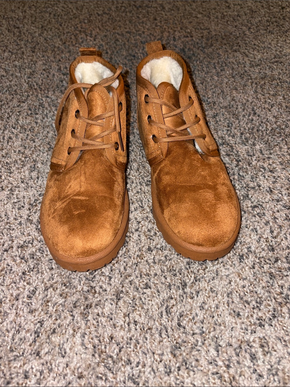 SHEIN Brown Suede Lace-Up Ankle Booties